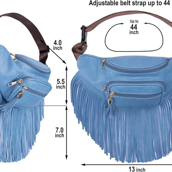 Fringe Waist bag for women with Multi Zipper Pockets - Picture 5 of 9
